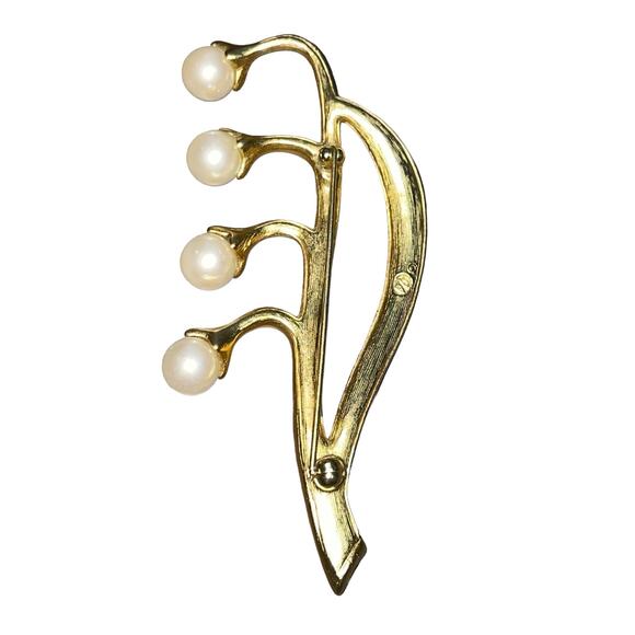Swarovski Crystal Faux Pearl Brooch Pin Gold Tone Lily of the Valley Signed Swan - Picture 8 of 13